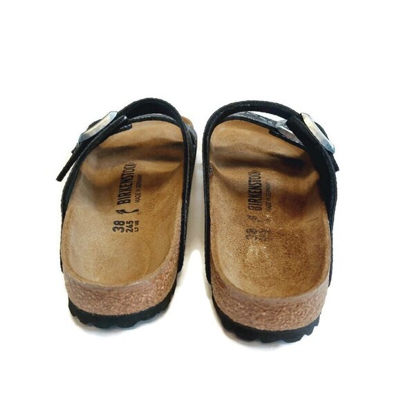 Birkenstock Arizona Sandals Mens 5 - 5.5 Womens 7 - 7.5 Black Python Narrow Cork - Picture 7 of 9